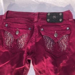 Wine Miss Me Skinny Jeans w/ Angel Wing Details